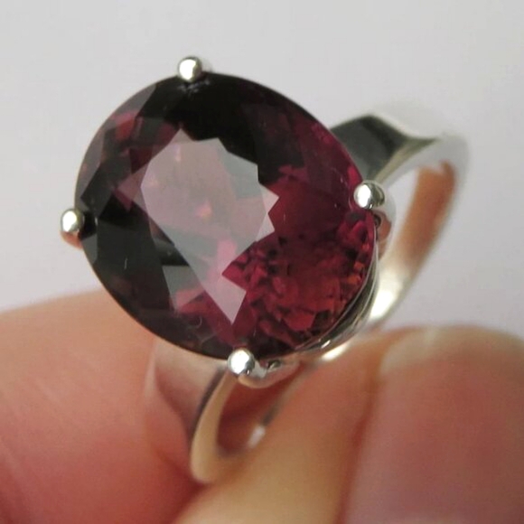 Rare Large Natural Grape Red Tourmaline Rubellite In Sterling Silver Ring - Picture 2 of 11